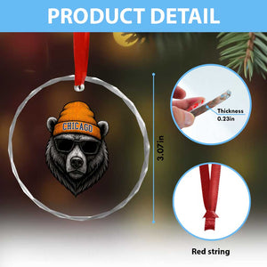 Cool Bear Chicago Graphic Crystal Glass Ornament Retro Vibe City Pride Beanie and Sunglasses TS02 Print Your Wear