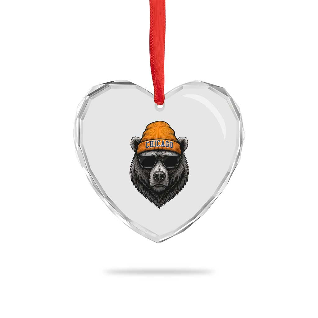 Cool Bear Chicago Graphic Heart Crystal Glass Ornament Retro Vibe City Pride Beanie and Sunglasses TS02 Print Your Wear