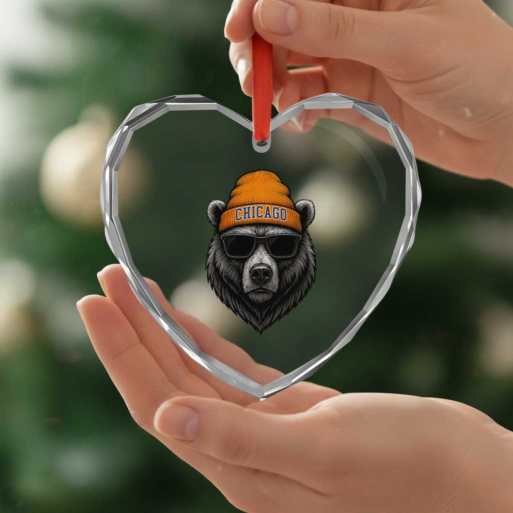 Cool Bear Chicago Graphic Heart Crystal Glass Ornament Retro Vibe City Pride Beanie and Sunglasses TS02 Print Your Wear