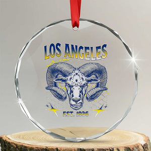 Cool Blue and Gold Ram Head Bighorn Sheep Graphic Crystal Glass Ornament Est 1936 Los Angeles Lover TS02 Transparent Glass 3'' Circle Print Your Wear