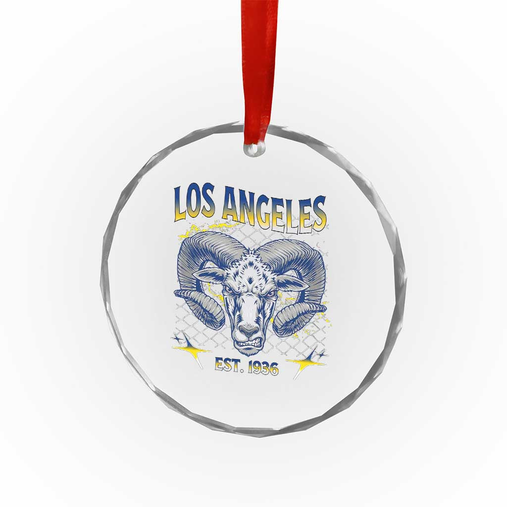 Cool Blue and Gold Ram Head Bighorn Sheep Graphic Crystal Glass Ornament Est 1936 Los Angeles Lover TS02 Print Your Wear