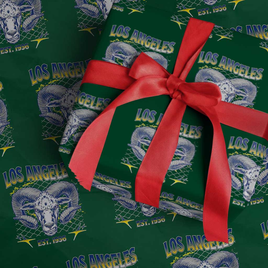Cool Blue and Gold Ram Head Bighorn Sheep Graphic Wrapping Paper Roll Est 1936 Los Angeles Lover TS02 Green Print Your Wear