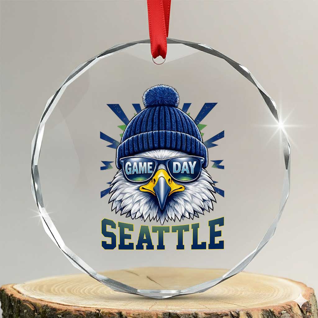 Cool Blue and Green Hawk with Beanie Graphic Crystal Glass Ornament Seattle Game Day Sports Fan TS02 Transparent Glass 3'' Circle Print Your Wear
