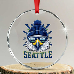 Cool Blue and Green Hawk with Beanie Graphic Crystal Glass Ornament Seattle Game Day Sports Fan TS02 Transparent Glass 3'' Circle Print Your Wear
