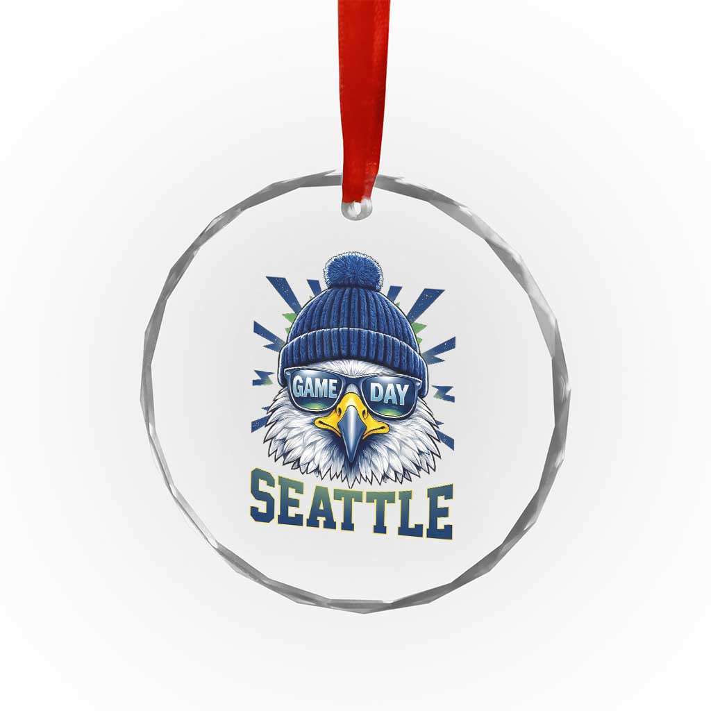 Cool Blue and Green Hawk with Beanie Graphic Crystal Glass Ornament Seattle Game Day Sports Fan TS02 Print Your Wear