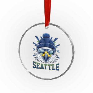 Cool Blue and Green Hawk with Beanie Graphic Crystal Glass Ornament Seattle Game Day Sports Fan TS02 Print Your Wear