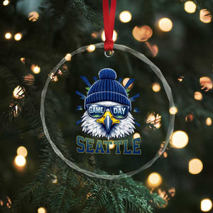 Cool Blue and Green Hawk with Beanie Graphic Crystal Glass Ornament Seattle Game Day Sports Fan TS02 Print Your Wear