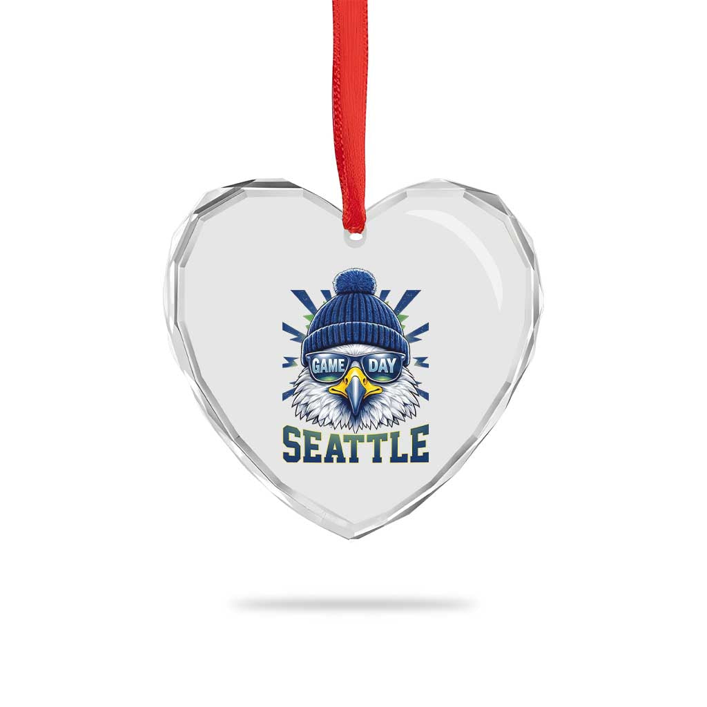 Cool Blue and Green Hawk with Beanie Graphic Heart Crystal Glass Ornament Seattle Game Day Sports Fan TS02 Print Your Wear