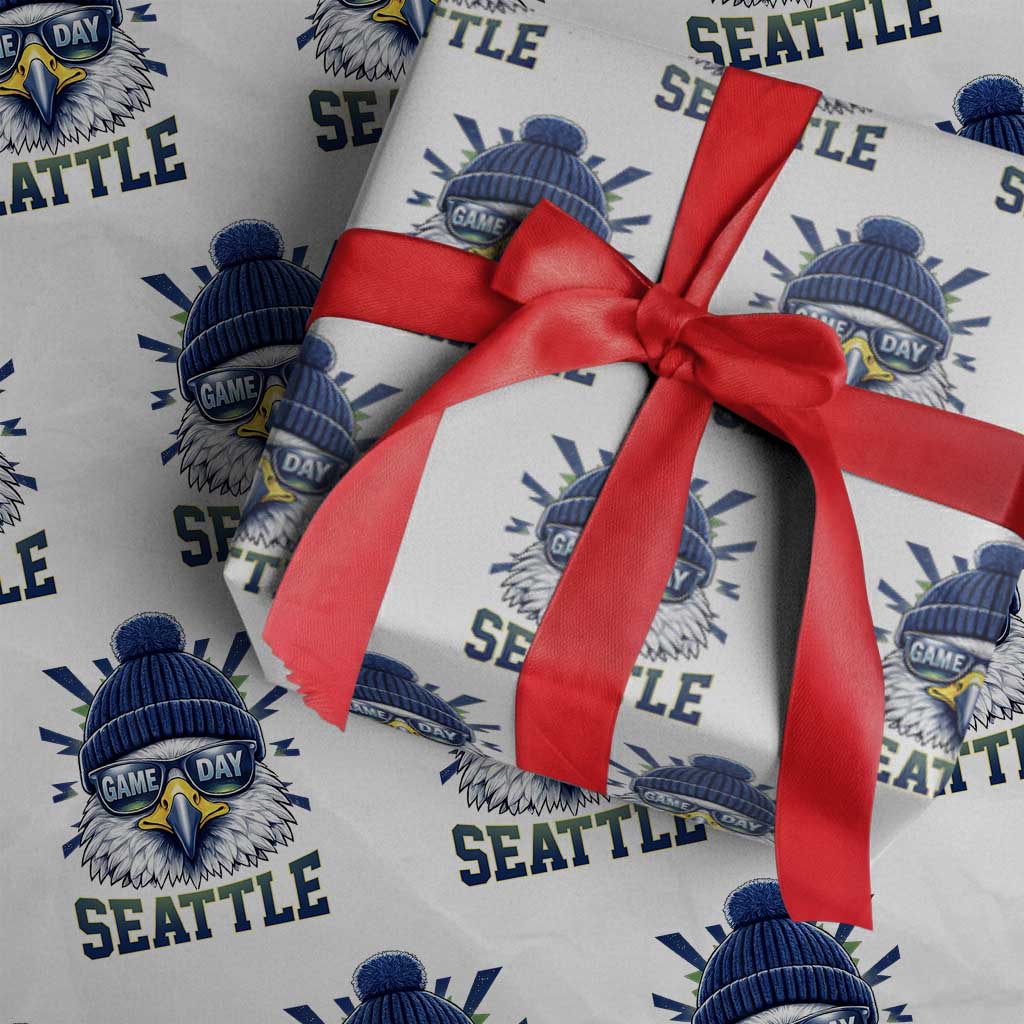 Cool Blue and Green Hawk with Beanie Graphic Wrapping Paper Roll Seattle Game Day Sports Fan TS02 White Print Your Wear