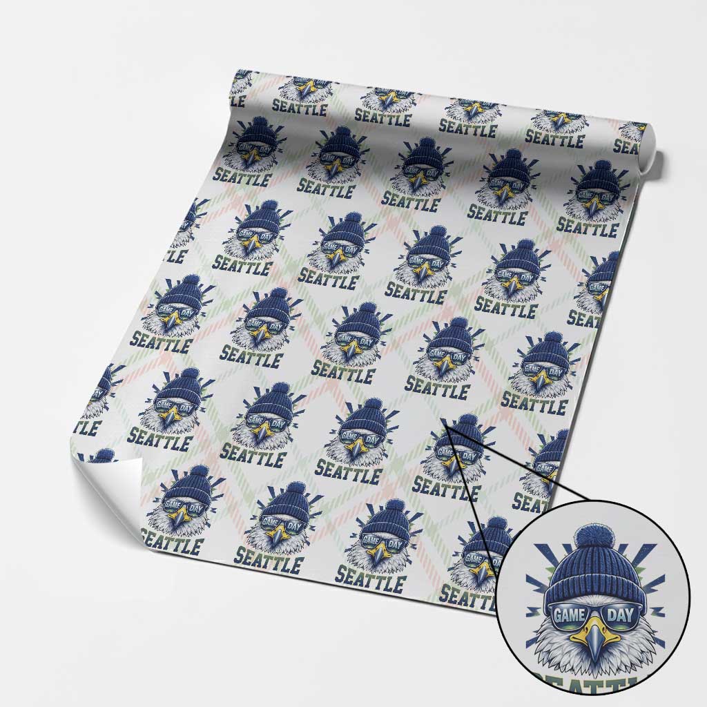 Cool Blue and Green Hawk with Beanie Graphic Wrapping Paper Roll Seattle Game Day Sports Fan TS02 Christmas Plaid Print Your Wear