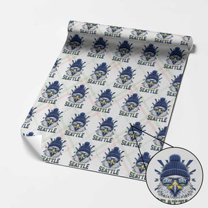 Cool Blue and Green Hawk with Beanie Graphic Wrapping Paper Roll Seattle Game Day Sports Fan TS02 Christmas Plaid Print Your Wear
