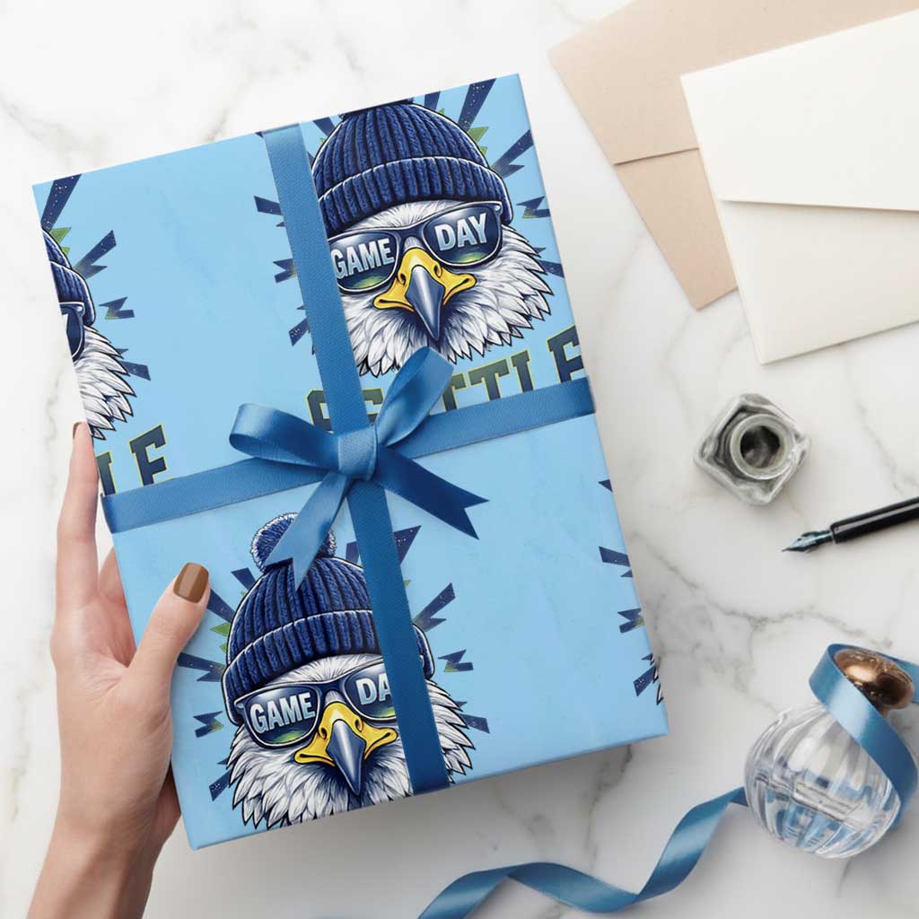 Cool Blue and Green Hawk with Beanie Graphic Wrapping Paper Roll Seattle Game Day Sports Fan TS02 Light Blue Print Your Wear