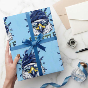 Cool Blue and Green Hawk with Beanie Graphic Wrapping Paper Roll Seattle Game Day Sports Fan TS02 Light Blue Print Your Wear