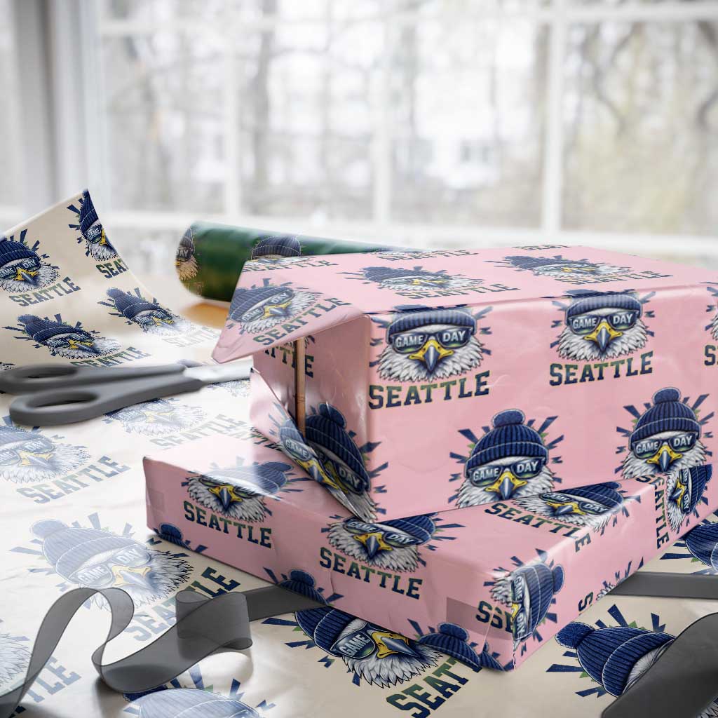 Cool Blue and Green Hawk with Beanie Graphic Wrapping Paper Roll Seattle Game Day Sports Fan TS02 Light Pink Print Your Wear