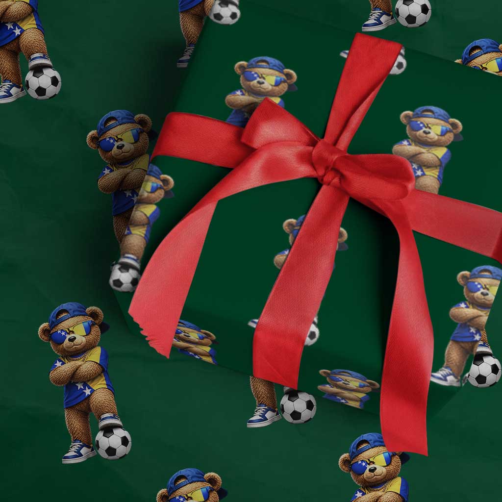 Cool Bosnia Herzegovina Flag Teddy Bear Soccer Fan Wrapping Paper Roll BIH Bosnian Heritage Football Lovers