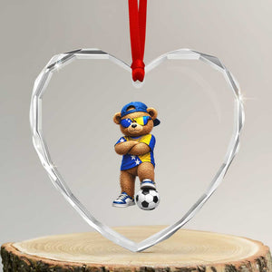 Cool Bosnia Herzegovina Flag Teddy Bear Soccer Fan Heart Crystal Glass Ornament BIH Bosnian Heritage Football Lovers