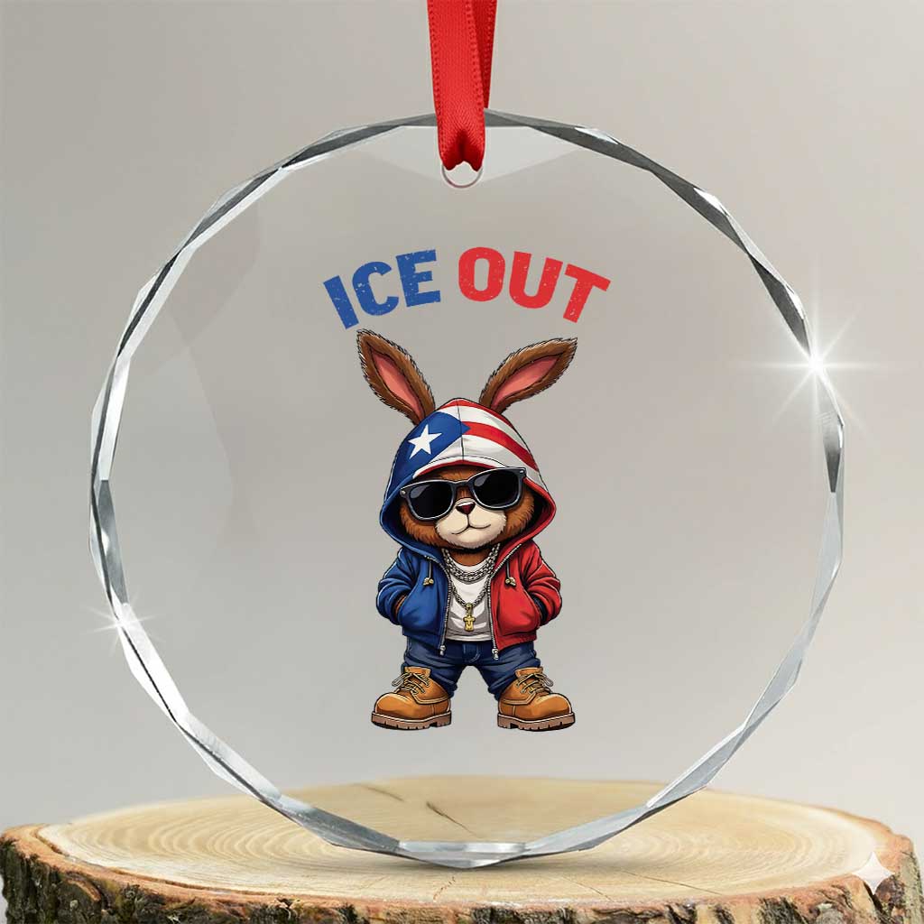 Cool Bunny Ice Out Crystal Glass Ornament Puerto Rican Flag Hoodie Outfit Vibes Boricua TS10 Transparent Glass 3'' Circle Print Your Wear