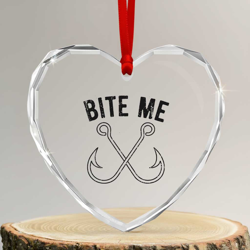 Cool Catchy Angler Heart Crystal Glass Ornament Retro Bite Me Bass Fishing Fishermen TS10 Transparent Glass 3'' Heart Print Your Wear