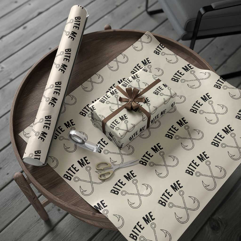 Cool Catchy Angler Wrapping Paper Roll Retro Bite Me Bass Fishing Fishermen TS10 Beige Print Your Wear