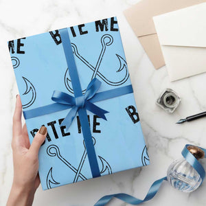 Cool Catchy Angler Wrapping Paper Roll Retro Bite Me Bass Fishing Fishermen TS10 Light Blue Print Your Wear