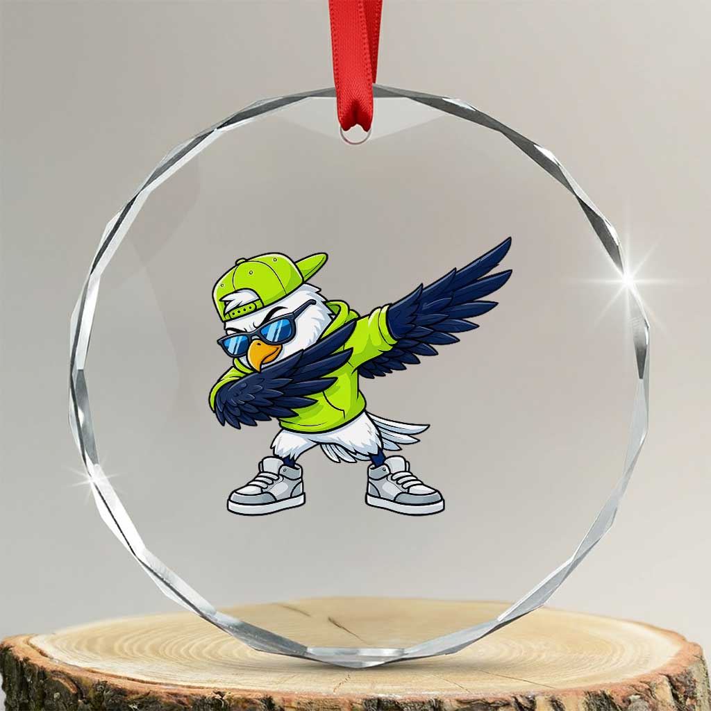 Cool Dabbing Hawk Sports Graphic Crystal Glass Ornament Neon Green Game Day Fan TS02 Transparent Glass 3'' Circle Print Your Wear
