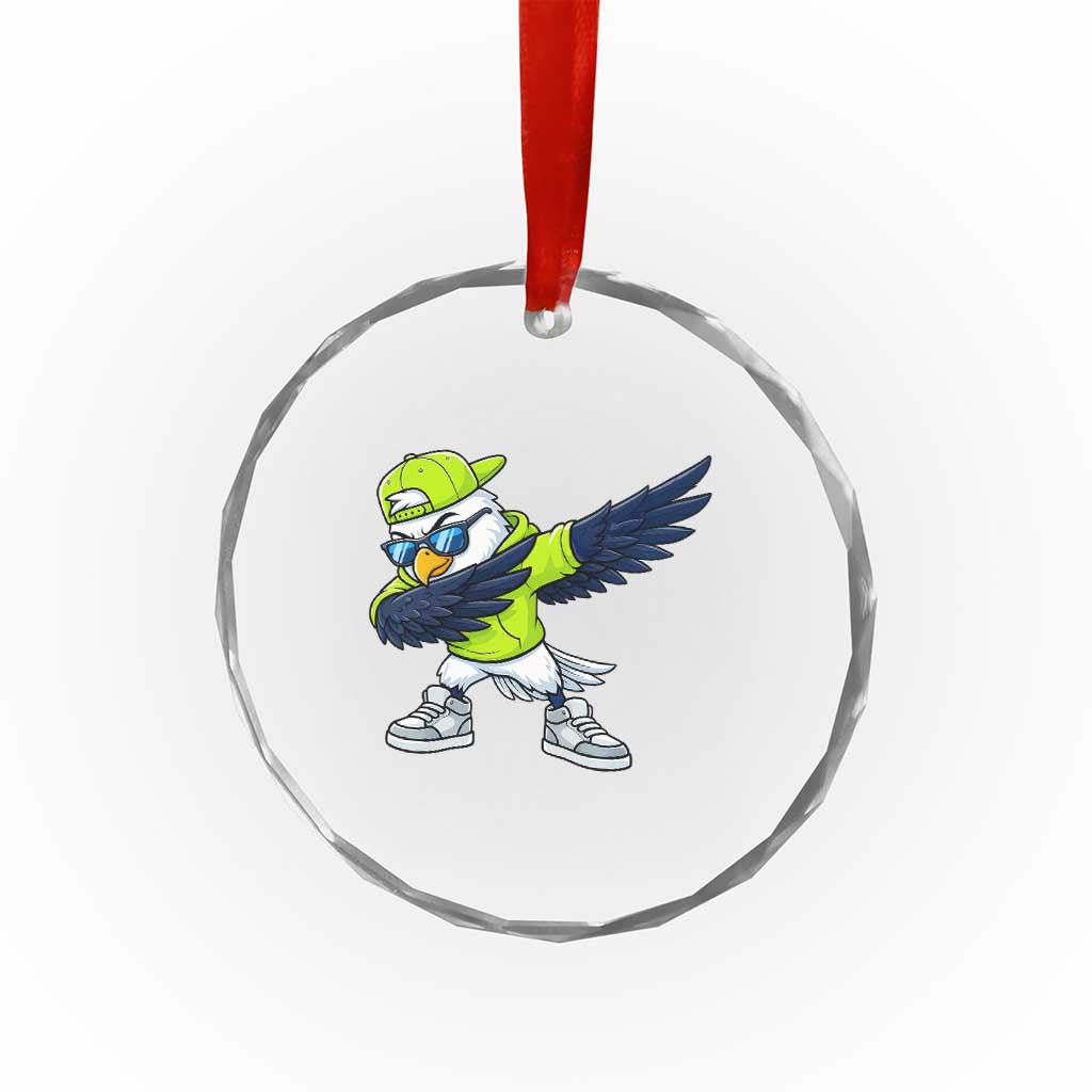 Cool Dabbing Hawk Sports Graphic Crystal Glass Ornament Neon Green Game Day Fan
