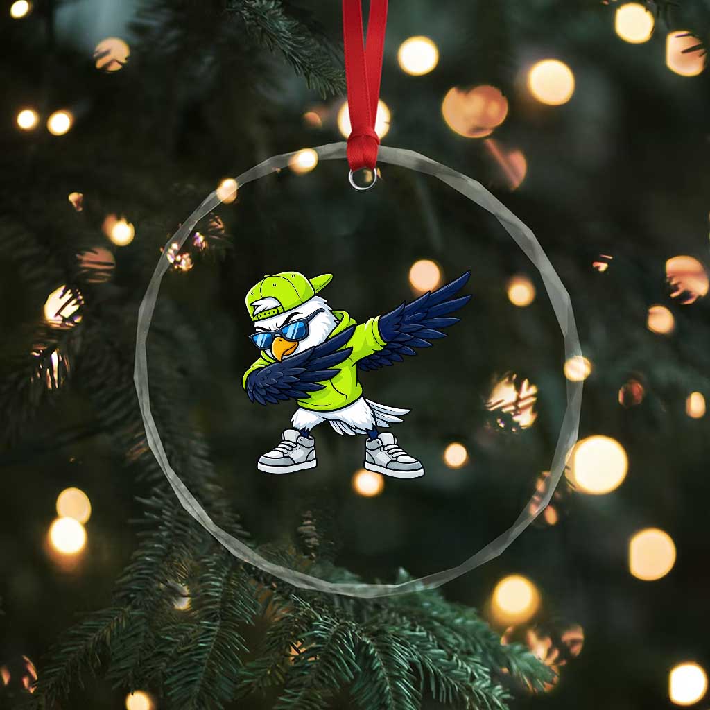 Cool Dabbing Hawk Sports Graphic Crystal Glass Ornament Neon Green Game Day Fan