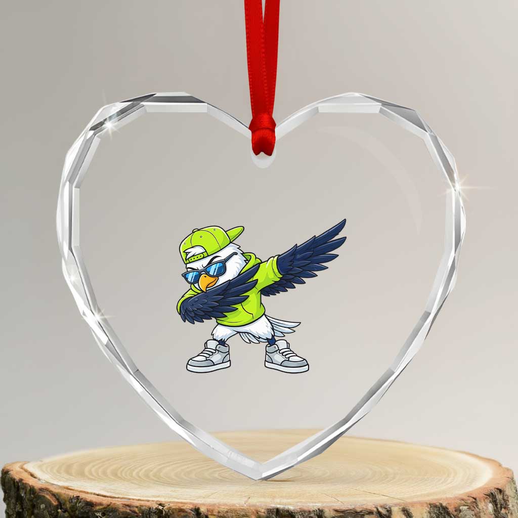 Cool Dabbing Hawk Sports Graphic Heart Crystal Glass Ornament Neon Green Game Day Fan TS02 Transparent Glass 3'' Heart Print Your Wear