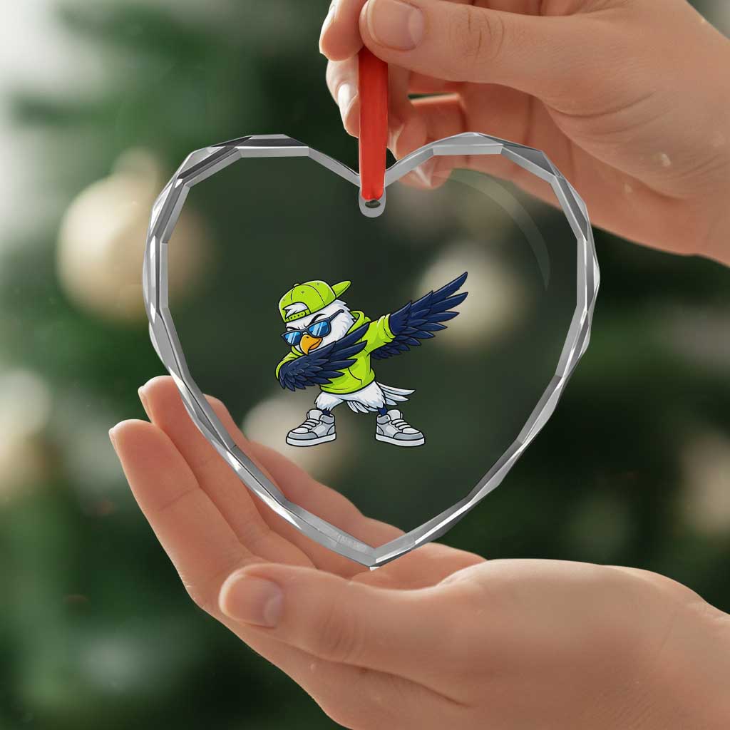Cool Dabbing Hawk Sports Graphic Heart Crystal Glass Ornament Neon Green Game Day Fan
