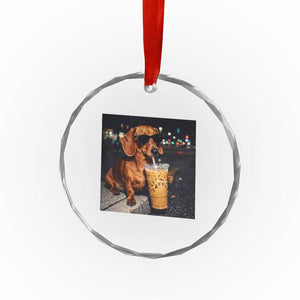 Cool Dachshund Drinking Iced Coffee Graphic Crystal Glass Ornament Funny Wiener Dog Night Vibes Aesthetic TS02 Print Your Wear
