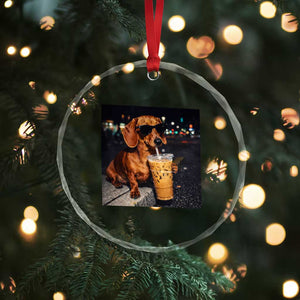 Cool Dachshund Drinking Iced Coffee Graphic Crystal Glass Ornament Funny Wiener Dog Night Vibes Aesthetic TS02 Print Your Wear