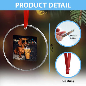 Cool Dachshund Drinking Iced Coffee Graphic Crystal Glass Ornament Funny Wiener Dog Night Vibes Aesthetic TS02 Print Your Wear