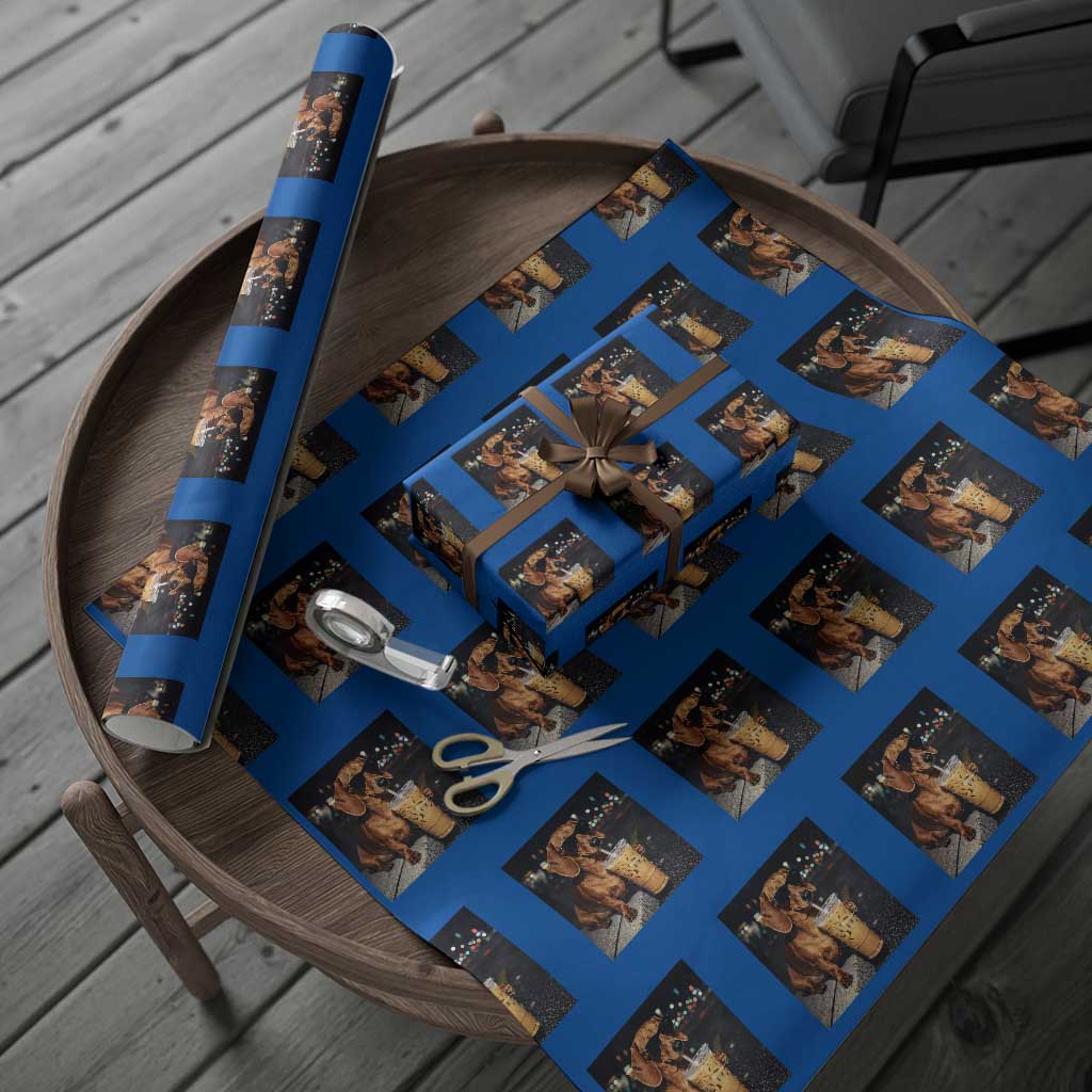 Cool Dachshund Drinking Iced Coffee Graphic Wrapping Paper Roll Funny Wiener Dog Night Vibes Aesthetic TS02 Blue Print Your Wear