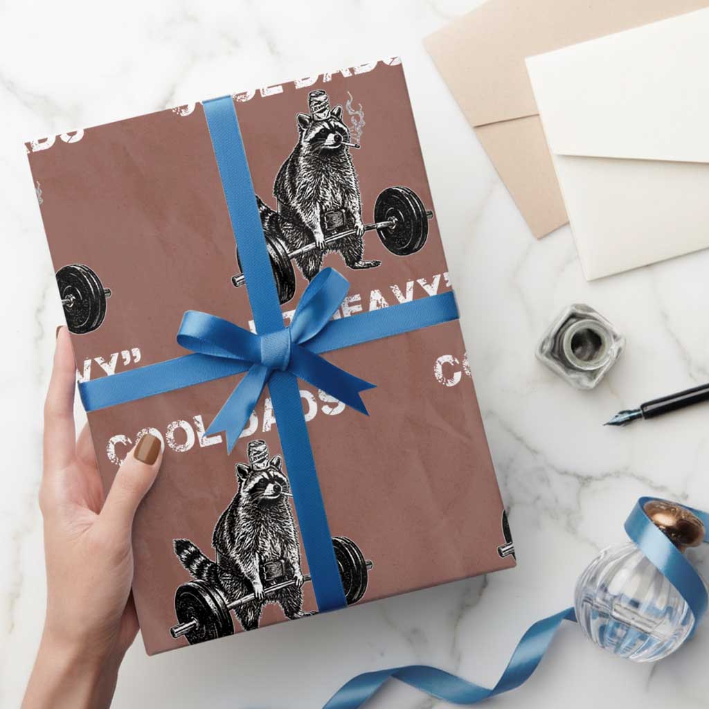 Cool Dads Lift Heavy Wrapping Paper Roll Gym Dad Raccoon TS14 Mocha Print Your Wear