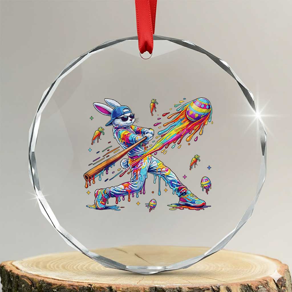 Cool Easter Bunny Baseball Player Neon Paint Splash Graphic Crystal Glass Ornament Funny Rabbit Sports with Egg Bat Hit Gift TS02 Transparent Glass 3'' Circle Print Your Wear