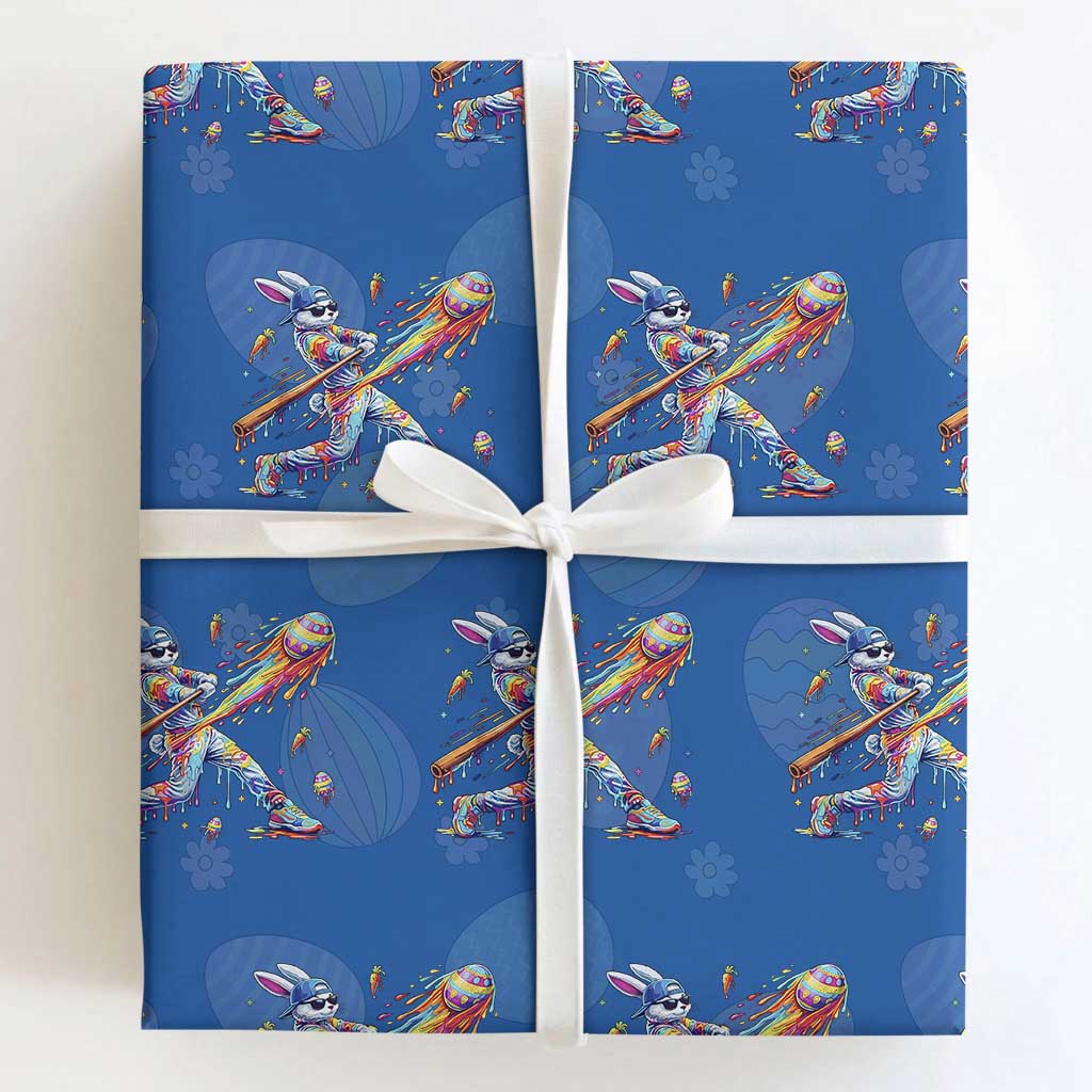 Cool Easter Bunny Baseball Player Neon Paint Splash Graphic Wrapping Paper Roll Funny Rabbit Sports with Egg Bat Hit Gift TS02 Royal Blue Print Your Wear