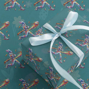 Cool Easter Bunny Baseball Player Neon Paint Splash Graphic Wrapping Paper Roll Funny Rabbit Sports with Egg Bat Hit Gift TS02 Teal Print Your Wear
