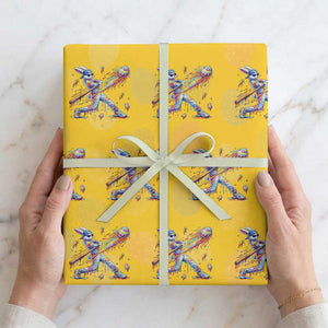 Cool Easter Bunny Baseball Player Neon Paint Splash Graphic Wrapping Paper Roll Funny Rabbit Sports with Egg Bat Hit Gift TS02 Yellow Print Your Wear
