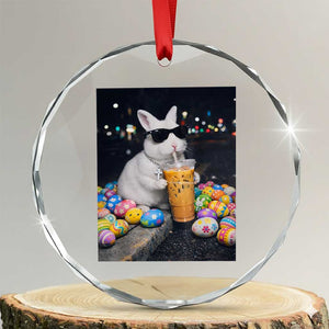 Cool Easter Bunny Drinking Iced Coffee Graphic Crystal Glass Ornament Funny Sunglasses Rabbit Spring Aesthetic TS02 Transparent Glass 3'' Circle Print Your Wear