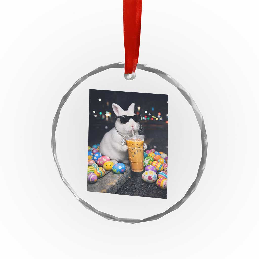 Cool Easter Bunny Drinking Iced Coffee Graphic Crystal Glass Ornament Funny Sunglasses Rabbit Spring Aesthetic TS02 Print Your Wear