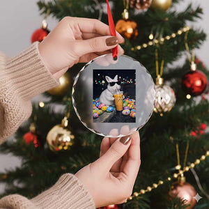 Cool Easter Bunny Drinking Iced Coffee Graphic Crystal Glass Ornament Funny Sunglasses Rabbit Spring Aesthetic TS02 Print Your Wear