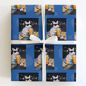 Cool Easter Bunny Drinking Iced Coffee Graphic Wrapping Paper Roll Funny Sunglasses Rabbit Spring Aesthetic TS02 Royal Blue Print Your Wear
