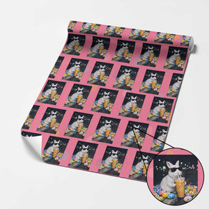 Cool Easter Bunny Drinking Iced Coffee Graphic Wrapping Paper Roll Funny Sunglasses Rabbit Spring Aesthetic TS02 Pink Print Your Wear