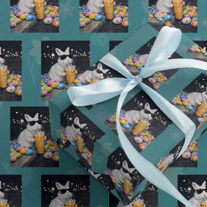 Cool Easter Bunny Drinking Iced Coffee Graphic Wrapping Paper Roll Funny Sunglasses Rabbit Spring Aesthetic TS02 Teal Print Your Wear