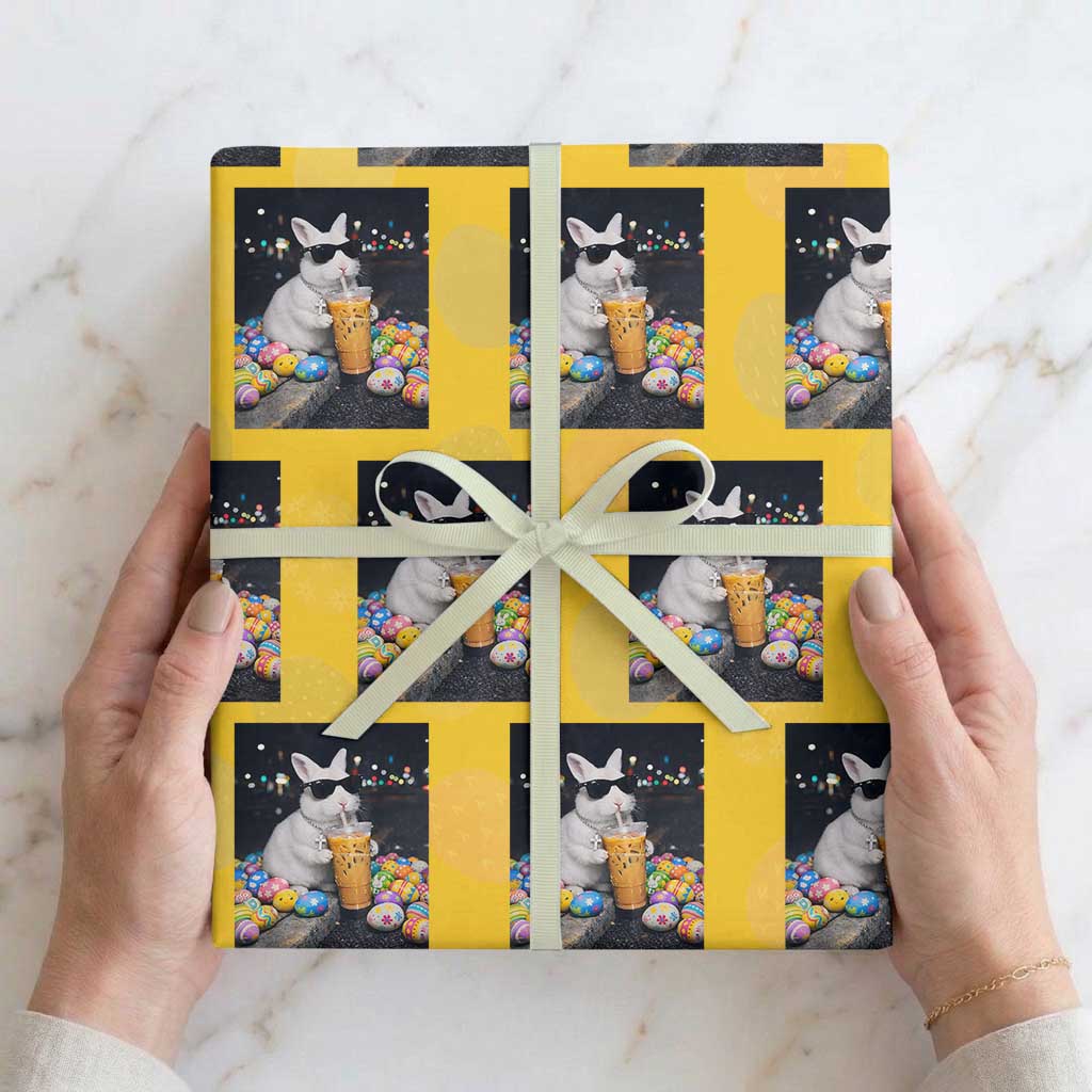 Cool Easter Bunny Drinking Iced Coffee Graphic Wrapping Paper Roll Funny Sunglasses Rabbit Spring Aesthetic TS02 Yellow Print Your Wear