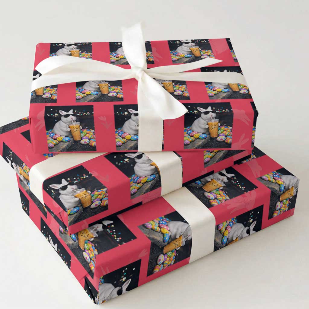 Cool Easter Bunny Drinking Iced Coffee Graphic Wrapping Paper Roll Funny Sunglasses Rabbit Spring Aesthetic TS02 Red Print Your Wear