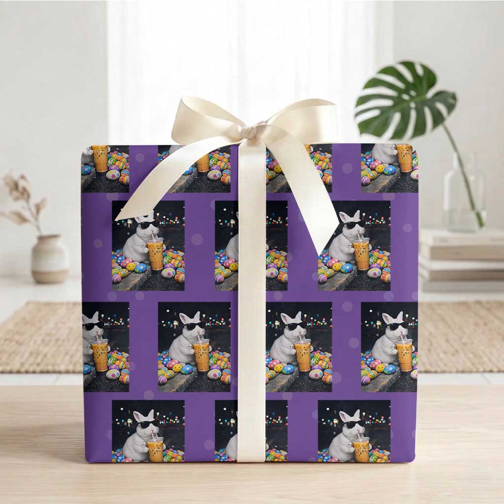 Cool Easter Bunny Drinking Iced Coffee Graphic Wrapping Paper Roll Funny Sunglasses Rabbit Spring Aesthetic TS02 Purple Print Your Wear