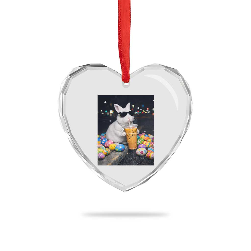 Cool Easter Bunny Drinking Iced Coffee Graphic Heart Crystal Glass Ornament Funny Sunglasses Rabbit Spring Aesthetic TS02 Print Your Wear