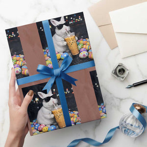 Cool Easter Bunny Drinking Iced Coffee Graphic Wrapping Paper Roll Funny Sunglasses Rabbit Spring Aesthetic TS02 Mocha Print Your Wear