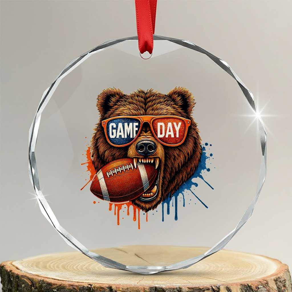 Cool Game Day Bear Graphic Crystal Glass Ornament Bold Football Fan Dripping Paint TS02 Transparent Glass 3'' Circle Print Your Wear
